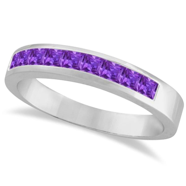 Princess-Cut Channel-Set Stackable Amethyst Ring 14k White Gold 1.00ct