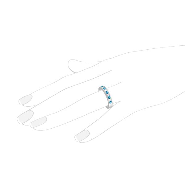 Princess Channel-Set Diamond & Blue Topaz Ring Band 14K White Gold
