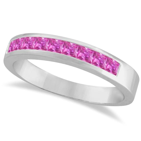 Princess-Cut Channel-Set Pink Sapphire Stone Ring 14k White Gold 1.00ct