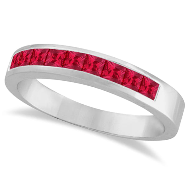 Princess-Cut Channel-Set Stackable Ruby Ring 14k White Gold 1.00ct