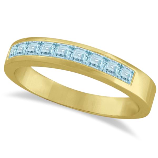 Princess-Cut Channel-Set Aquamarine Gemstone Ring 14k Yellow Gold 1.00ct