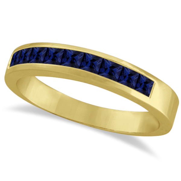 Princess-Cut Channel-Set Blue Sapphire Ring Band 14k Yellow Gold 1.00ct