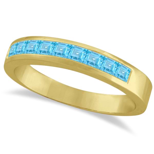 Princess-Cut Channel-Set Blue Topaz Ring Band 14k Yellow Gold 1.00ct