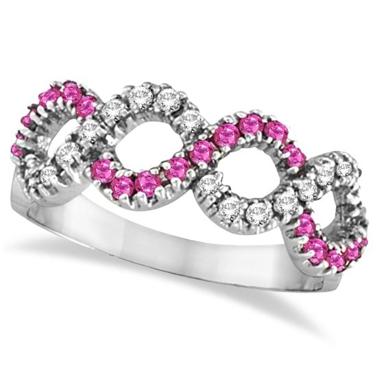 Pink Sapphire & Diamond Swirl Wavy Ring 14k White Gold (0.55cttw)