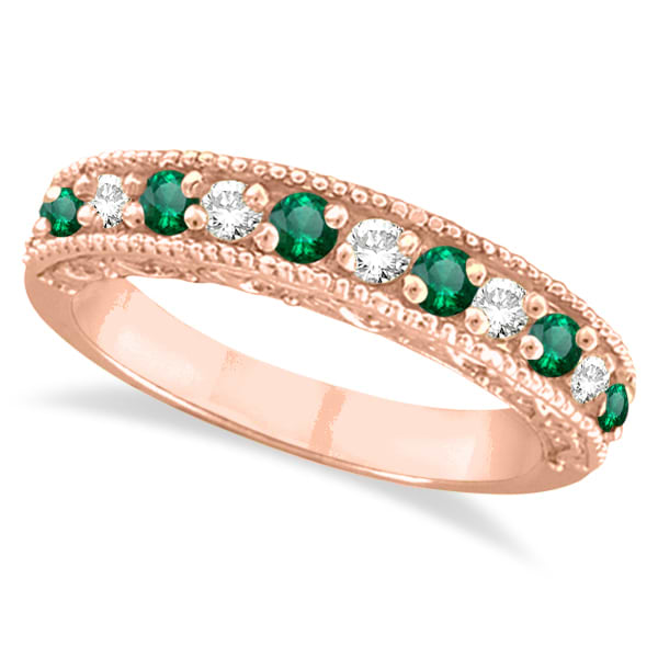 Emerald & Diamond Ring Anniversary Band 14k Rose Gold (0.30ct)