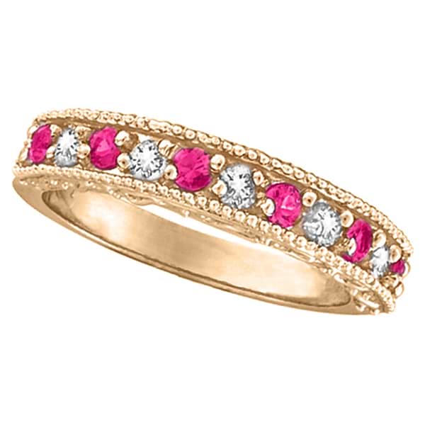 Pink Sapphire & Diamond Ring Designer Band in 14k Rose Gold (0.30ct)