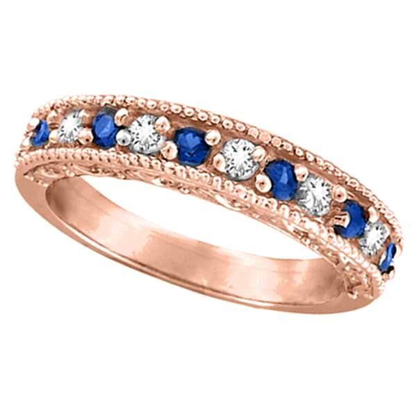 Blue Sapphire & Diamond Ring Anniversary Band 14k Rose Gold (0.30ct)
