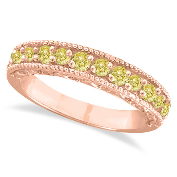 Fancy Yellow Canary Diamond Ring Anniversary Band 14k Rose Gold (0.30ct)