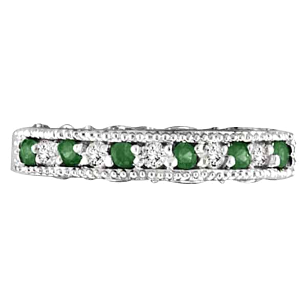 Emerald & Diamond Ring Anniversary Band 14k White Gold (0.30ct)