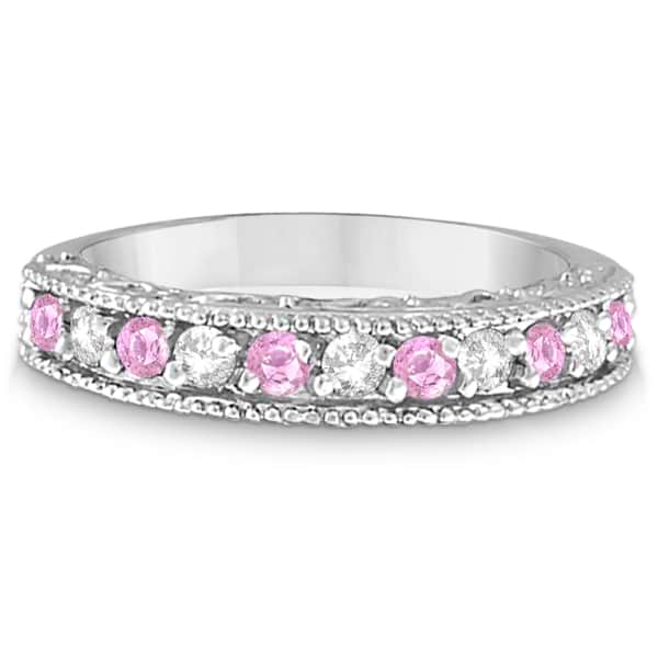 Pink Sapphire & Diamond Ring Designer Band in 14k White Gold (0.30ct)