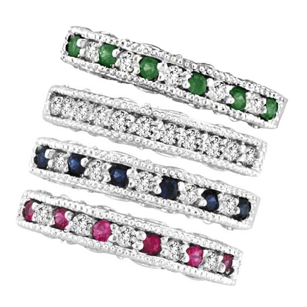 Stackable Diamond Ring Anniversary Band 14k White Gold  (0.31ct)