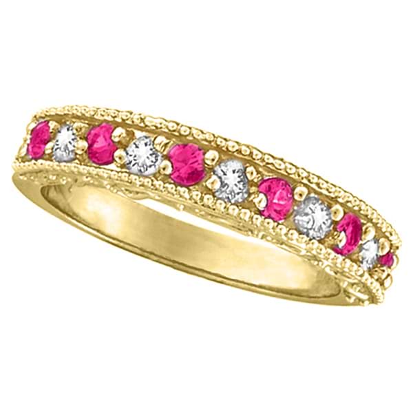 Pink Sapphire & Diamond Ring Designer Band in 14k Yellow Gold (0.30ct)