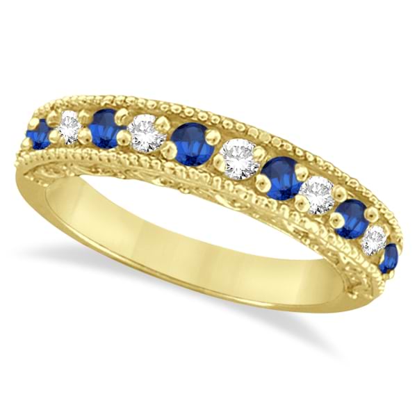 Blue Sapphire & Diamond Ring Anniversary Band 14k Yellow Gold (0.30ct)