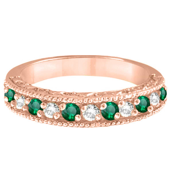 Designer Diamond and Emerald Ring Band in 14k Rose Gold (0.59 ctw)