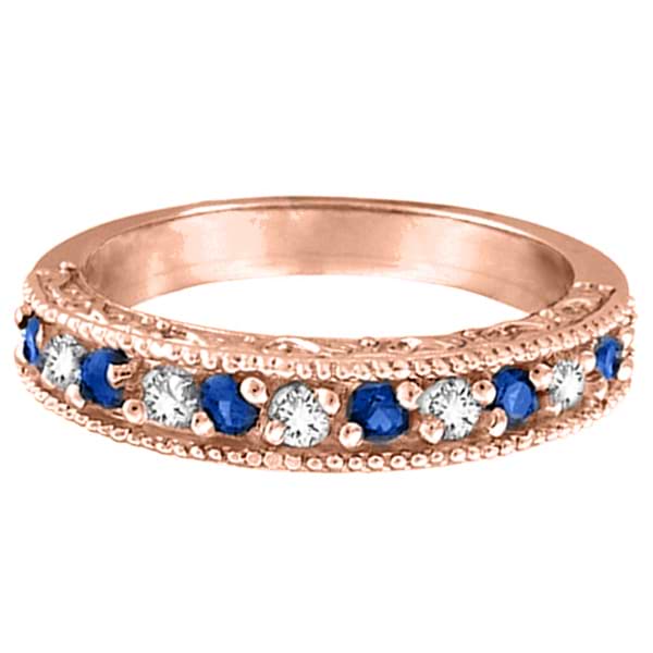 Diamond & Blue Sapphire Ring Anniversary Band 14k Rose Gold (0.59ct)