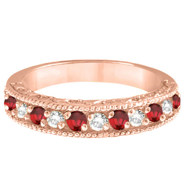 Diamond and Ruby Ring Anniversary Band 14k Rose Gold (0.59ct)