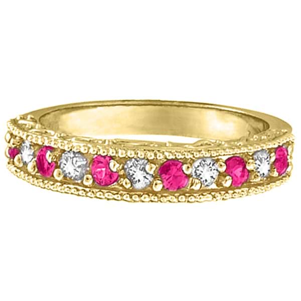 Designer Diamond and Pink Sapphire Ring in 14K Yellow Gold (0.61 ctw)