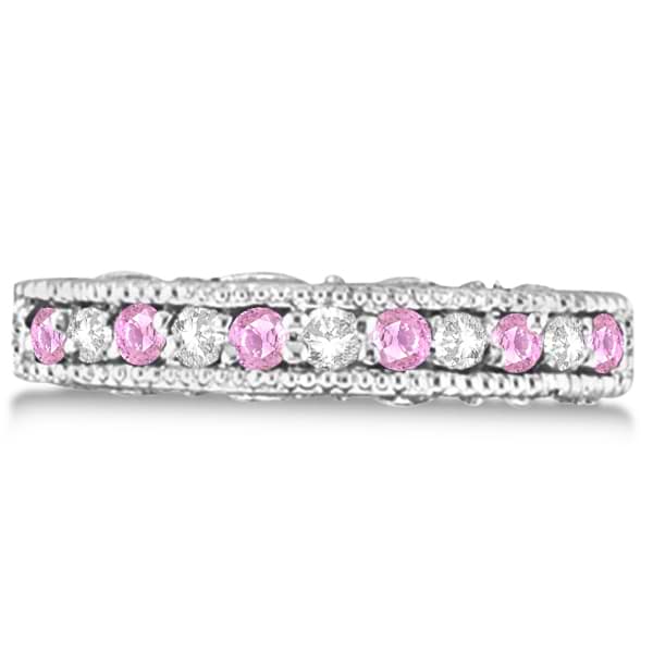 Designer Diamond and Pink Sapphire Ring in 14K White Gold (0.61 ctw)