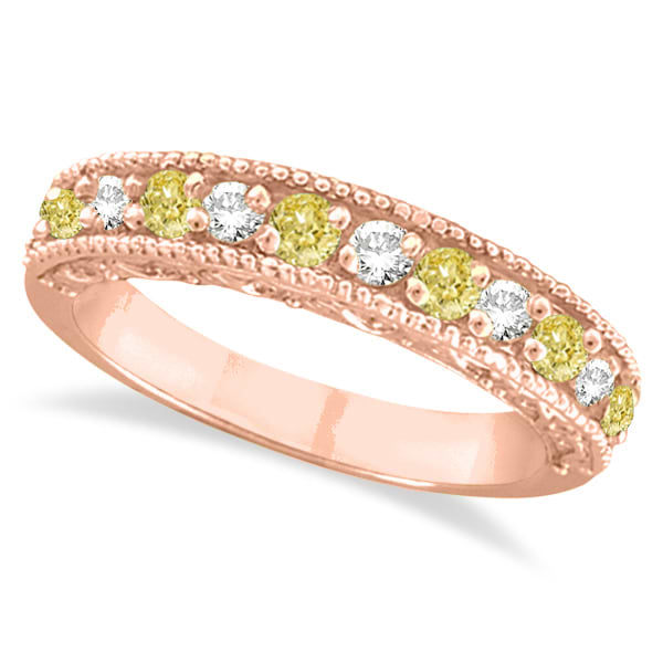 Fancy Yellow Canary & White Diamond Ring Band 14k Rose Gold (0.50ct)