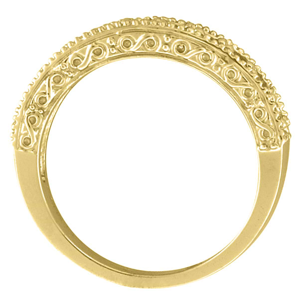 Diamond & Peridot Band Filigree Design Ring 14k Yellow Gold (0.60ct)