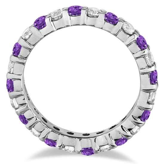 Purple Amethyst & Diamond Eternity Ring Band 14k White Gold (1.07ct)