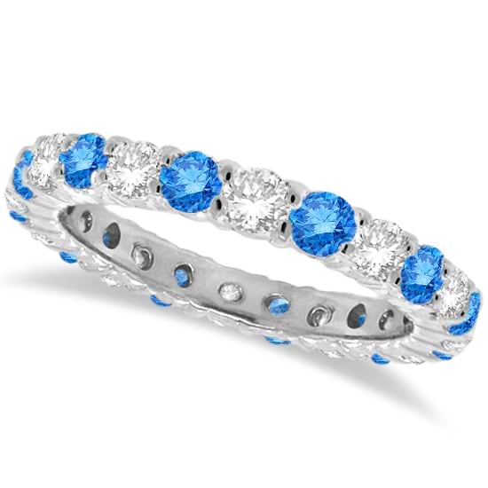 Fancy Blue & White Diamond Eternity Ring Band 14k White Gold (1.07ct)