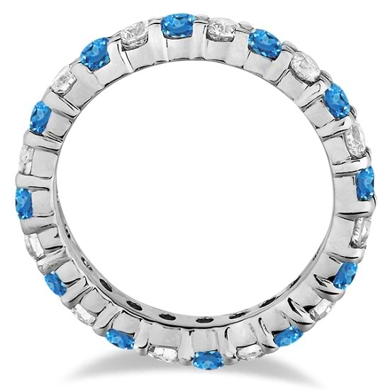 Blue Topaz & Diamond Eternity Ring Band 14k White Gold (1.07ct)