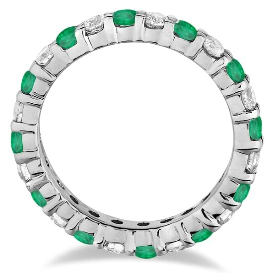 Emerald & Diamond Eternity Ring Band 14k White Gold (1.07ct)
