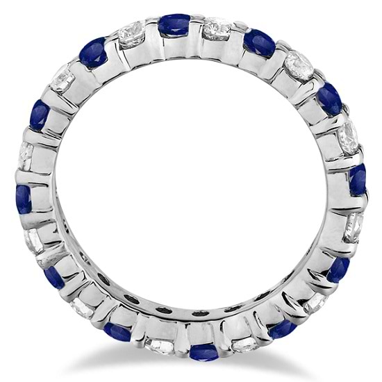 Blue Sapphire & Diamond Eternity Ring Band 14k White Gold (1.07ct)