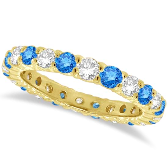 Fancy Blue & White Diamond Eternity Ring Band 14k Yellow Gold (1.07ct)