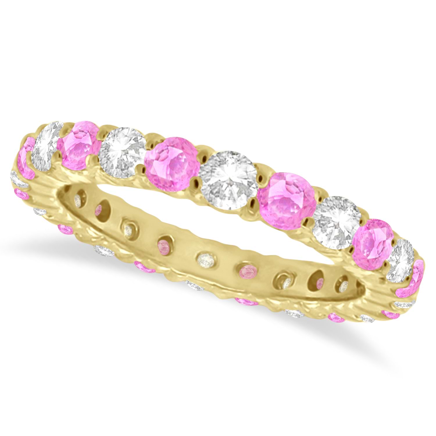 Pink Sapphire & Diamond Eternity Ring Band 14k Yellow Gold (1.07ct)