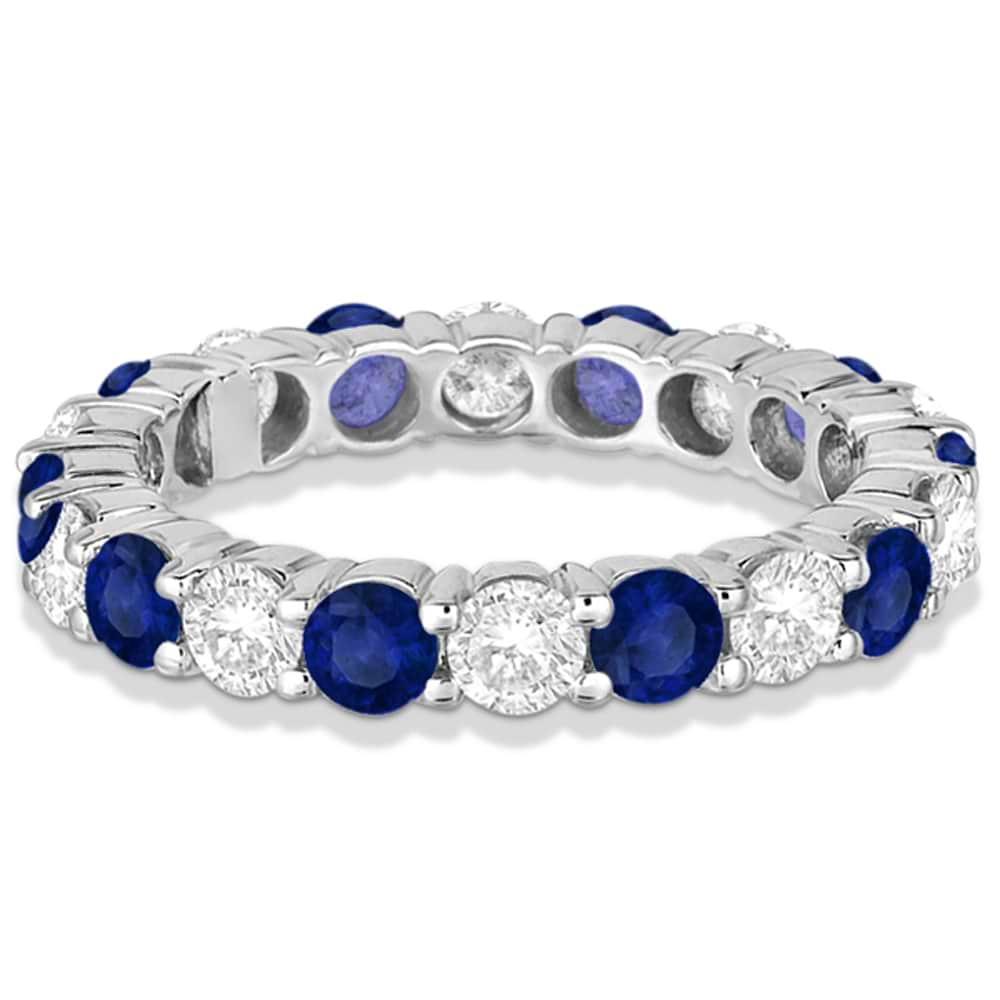 Eternity Diamond & Blue Sapphire Ring Band 14k White Gold (3.50ct)