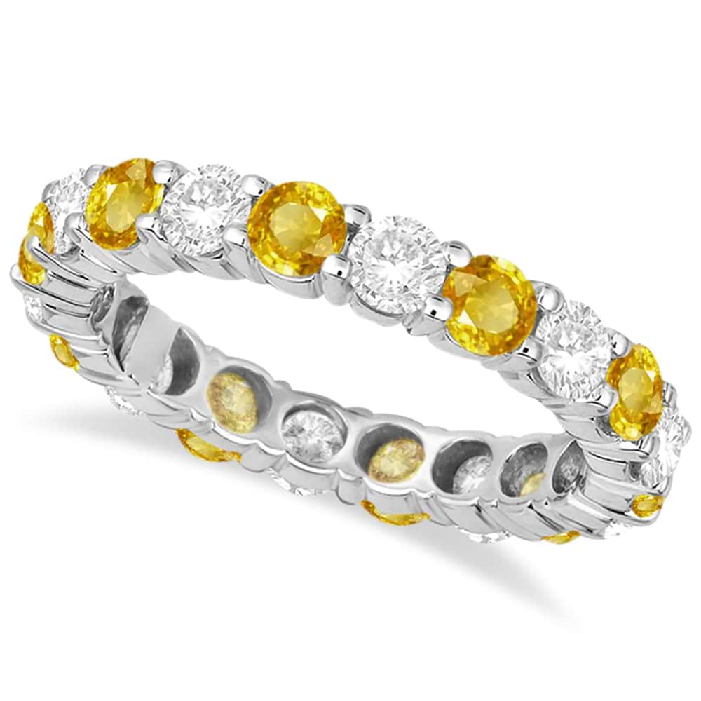 Eternity Diamond & Yellow Sapphire Ring Band 14k White Gold (3.50ct)