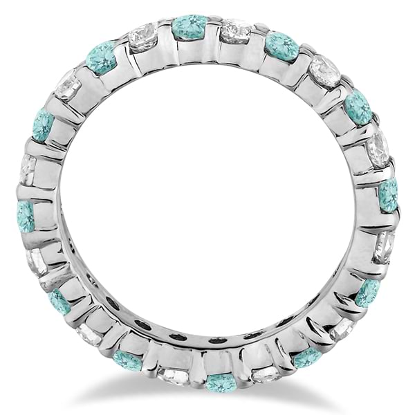 Eternity Diamond & Aquamarine Ring Band 14k White Gold (2.40ct)