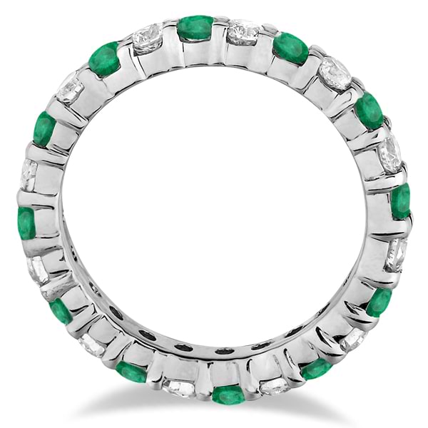 Eternity Diamond & Emerald Ring Band 14k White Gold (2.35ct)