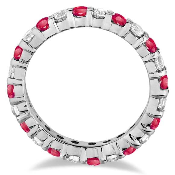 Eternity Diamond & Garnet Ring Band 14k White Gold (2.35ct)