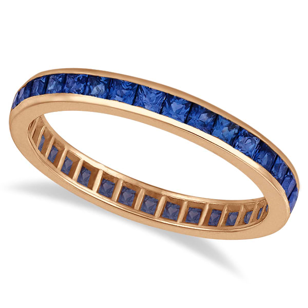 Princess-Cut Blue Sapphire Eternity Ring Band 14k Rose Gold (1.36ct)