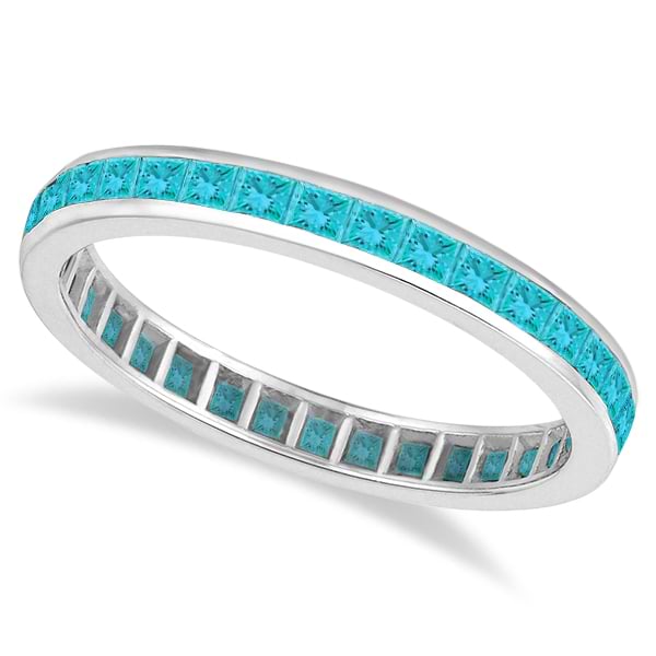 Princess-Cut Fancy Blue Diamond Eternity Ring 14k White Gold (1.16ct)