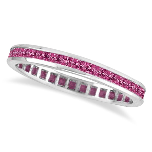 Princess-Cut Pink Sapphire Eternity Ring Band 14k White Gold (1.36ct)