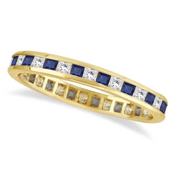 Princess-Cut Sapphire & Diamond Eternity Ring 14k Yellow Gold (1.26ct)