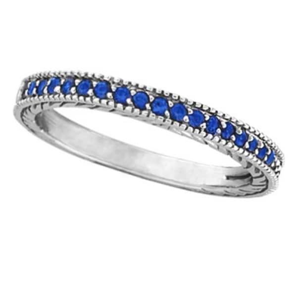 Blue Sapphire Stackable Ring With Milgrain Edges in Palladium