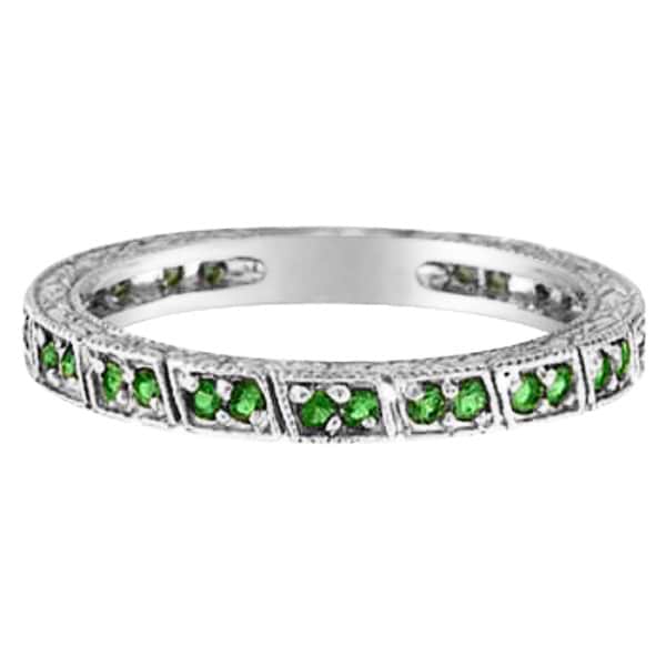 Emerald Stackable Ring Band 14k White Gold