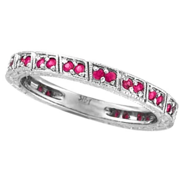 Pink Sapphire Stackable Anniversary Band in 14k White Gold