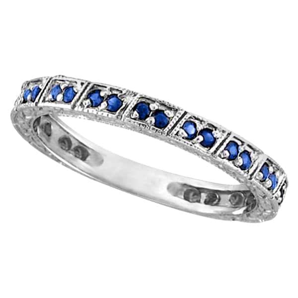 Blue Sapphire Stackable Ring Anniversary Band in Palladium