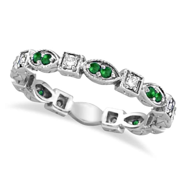 Emerald & Diamond Eternity Ring Anniversary Band 14k White Gold