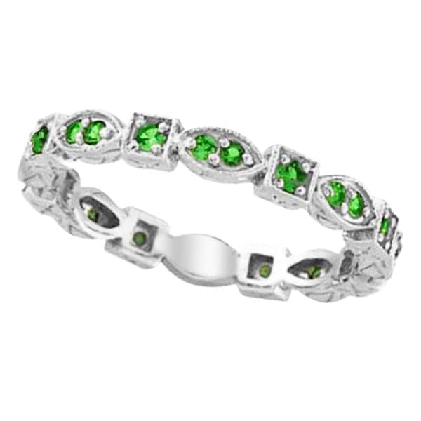 Emerald Eternity Stackable Ring Anniversary Band 14k White Gold (0.47ct)