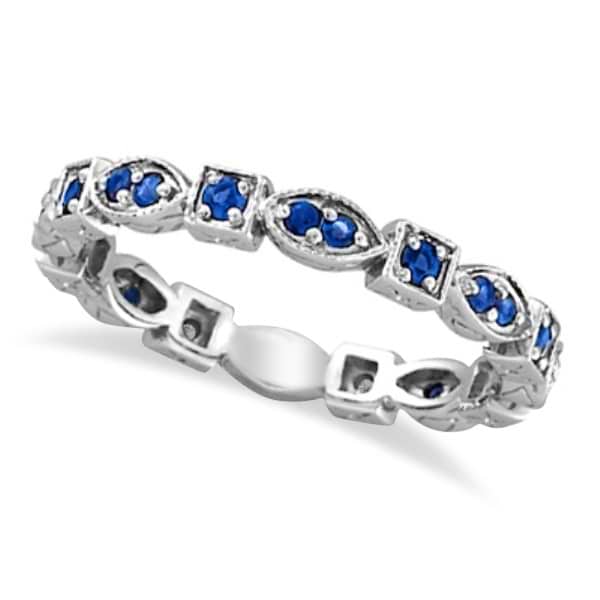 Blue Sapphire Eternity Stackable Ring Anniversary Band 14k White Gold (0.47ct)