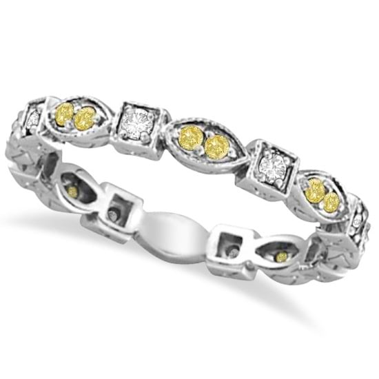 Yellow & White Diamond Eternity Antique Ring 14k White Gold (0.50ct)