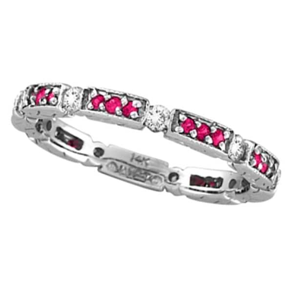 Eternity Diamond & Pink Sapphire Ring 14k White Gold