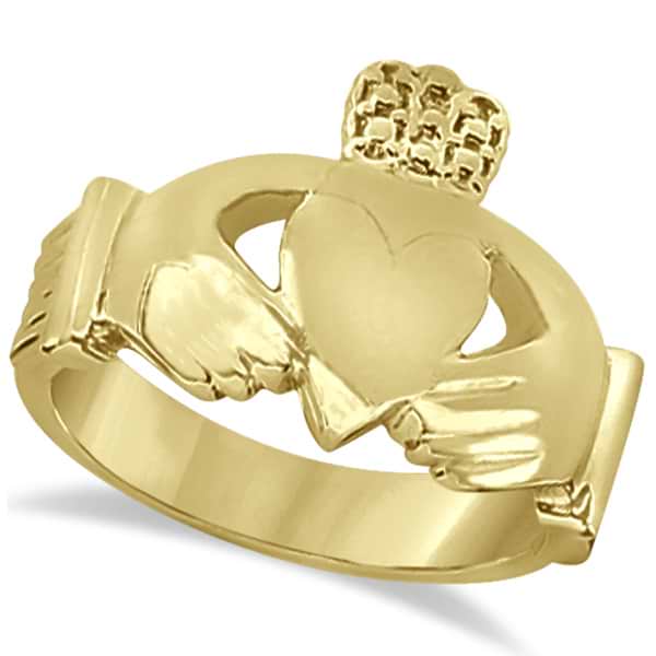 Authentic Irish Claddagh Heart Friendship Ring Band in 14k Yellow Gold